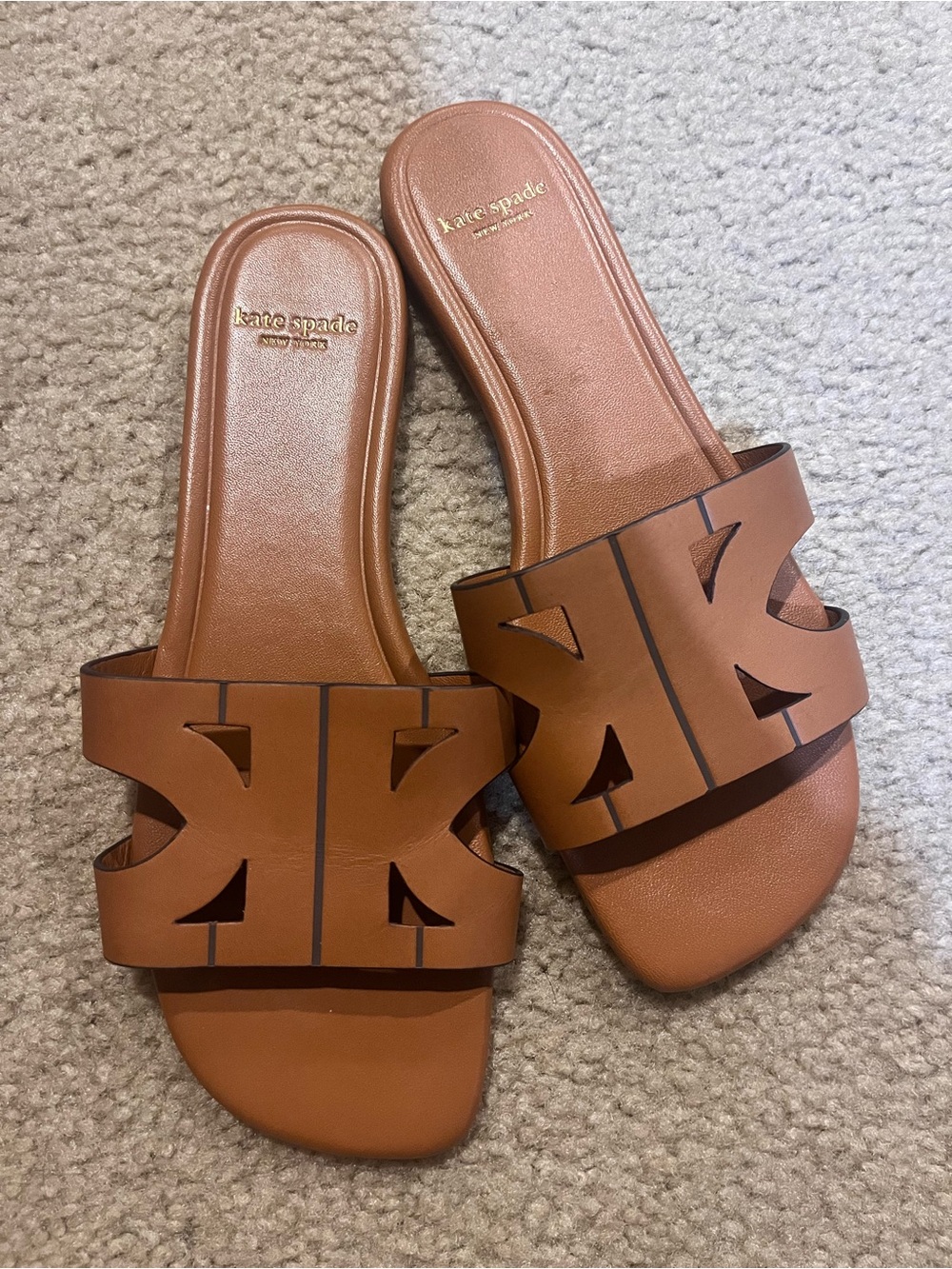 kate spade New York duo smooth Tan Leather Slide Sandals 7.5 B